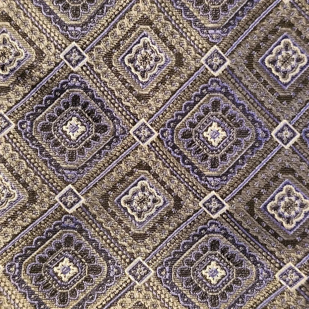 Burma Bibas Blue and Silver Geometric Pattern 100% Silk Tie